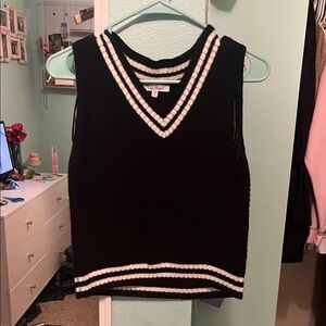 Black and White Striped Knit Vest